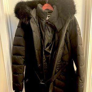 MK mid length jacket with belt and hood